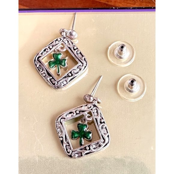 Vintage 80's Shamrock Earrings Handmade Dangle Posts St Patrick's Day Pa… - Picture 3 of 12
